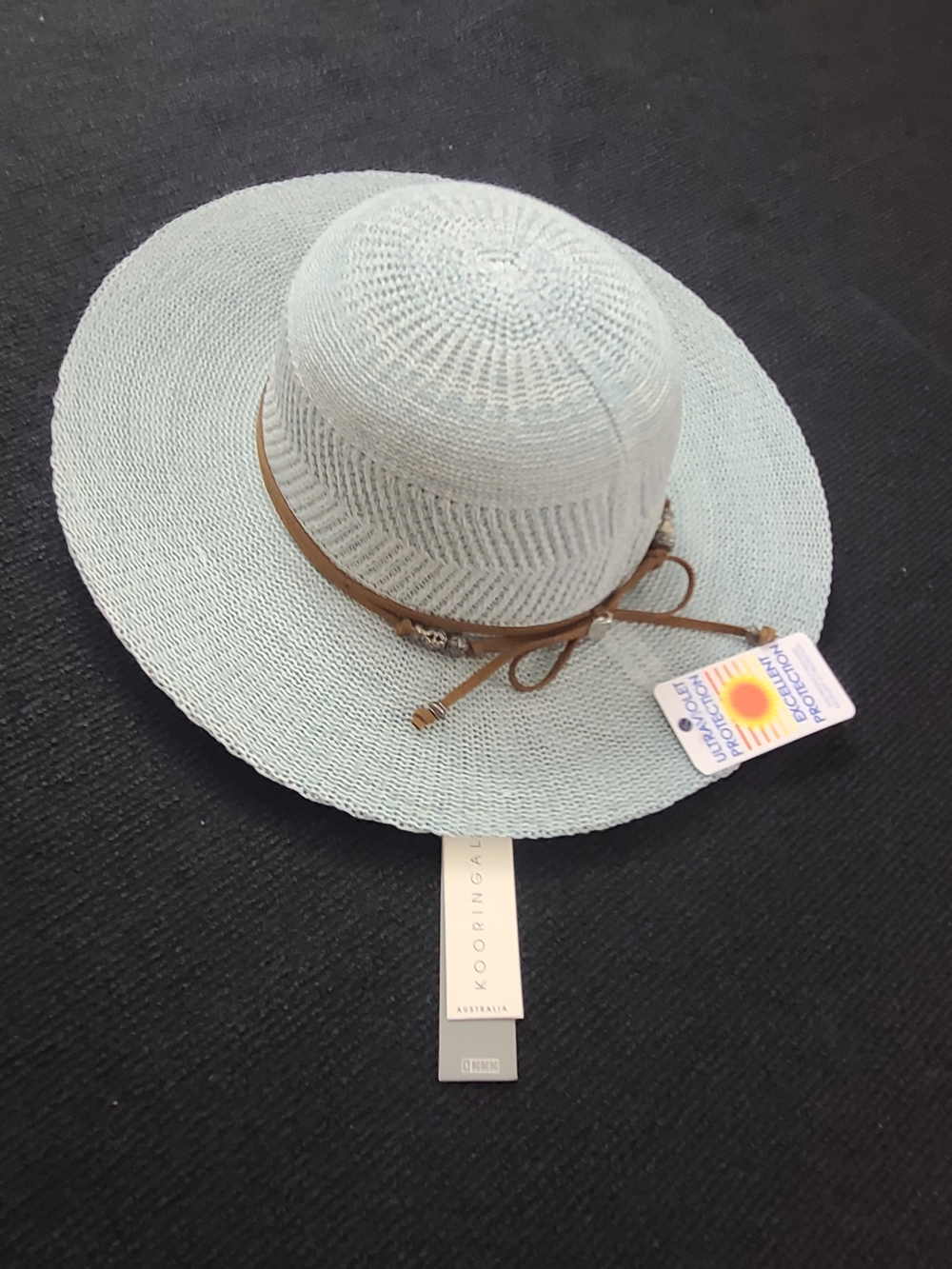 Women's Light Blue Straw Sun Hat with Brown Band
